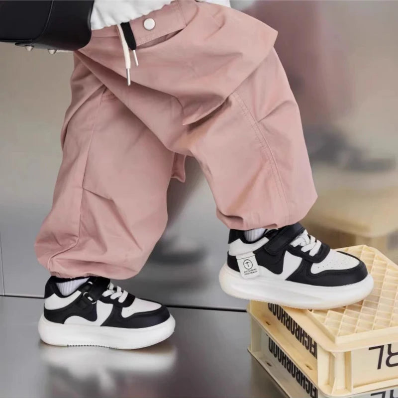 Kids Sports Shoes Spring Autumn Simple Black White Boys Girls Casual Sneakers Thick Sole School Causal Children Basketball Shoes