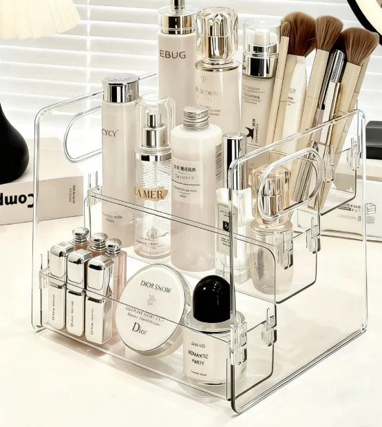 1pc Desktop Cosmetic Organizer Acrylic Transparent Slanted Storage Basket for Makeup, Lipstick, Perfume, Facial Mask, and Other