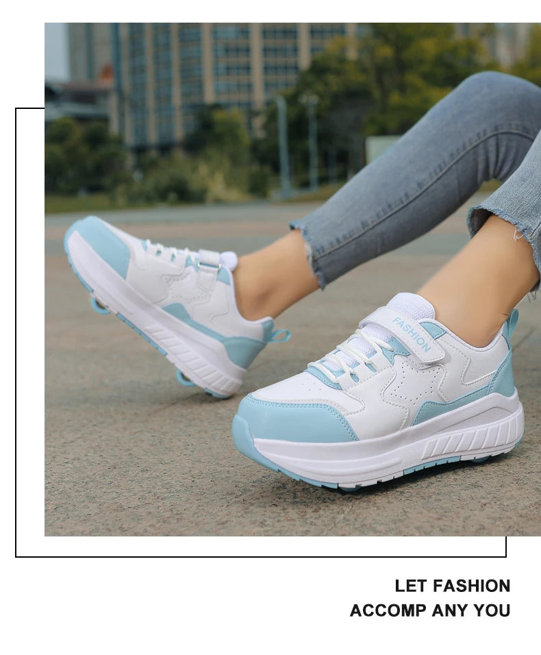 Kids Roller Skate Shoes Fashion Casual Sports Children 4-Wheels Sneakers for Boys and Girls Gift Nice Footwear