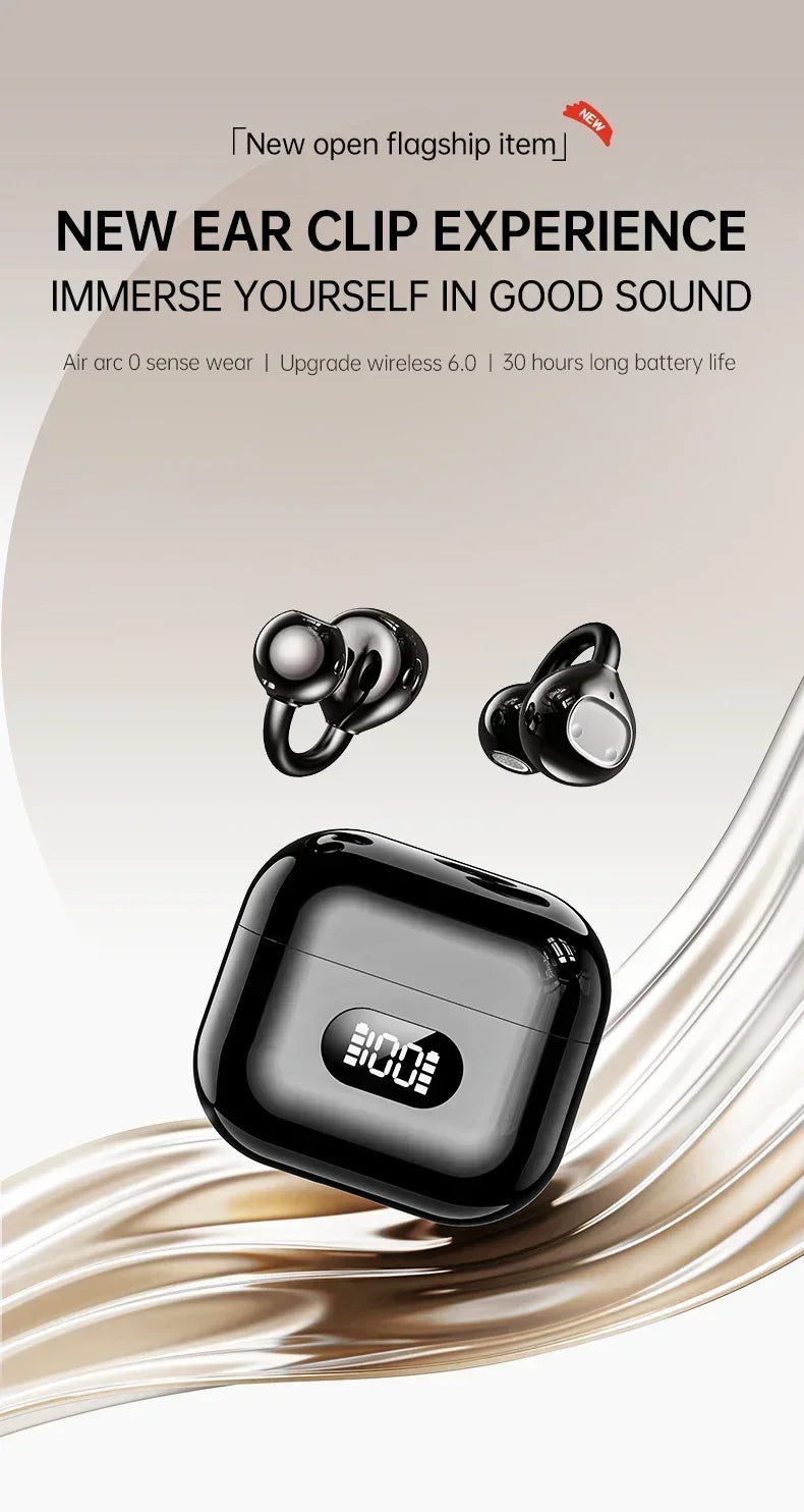 Portable Ear Clip Style Open Ear Earbuds Wireless Bluetooth Stereo Audio Clear HD Calls Touch ControlledHeadphones for Sports