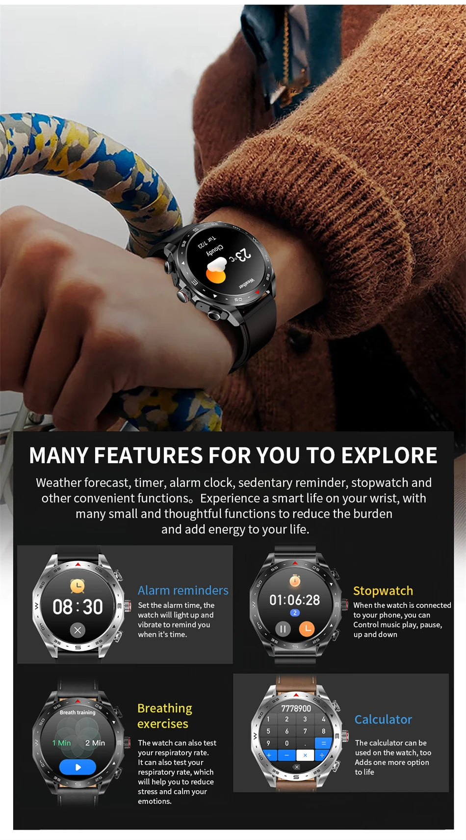 New T95 Smart Watch TWS 2-in-1 Bluetooth Headset Earphones with Built-in Speaker HIFI 9D Sound Quality Health Sports Monitoring