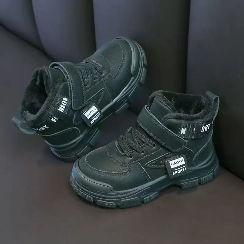 Kids Winter Warm Snow Boots Boys Fleece Lined Cotton Shoes Non Slip Thick Sole Sports Sneakers for School Age Children Outdoor