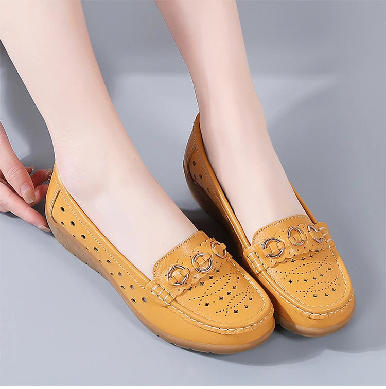 Woman Shoes Breathable Leather Shoes For Women Low Heels Casual Zapatos Mujer Elegant Heel Women&