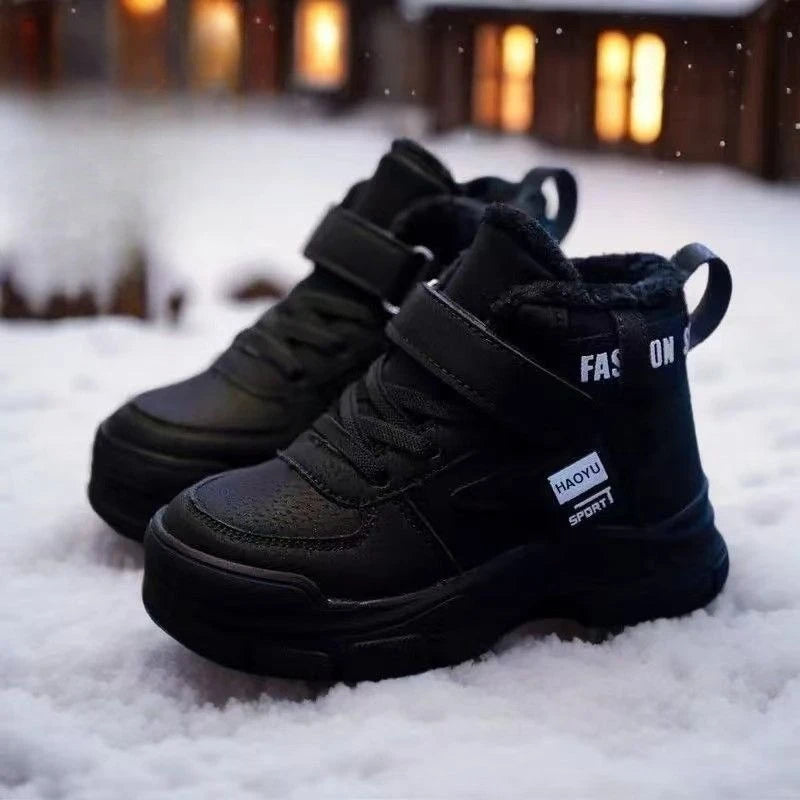 Kids Winter Warm Snow Boots Boys Fleece Lined Cotton Shoes Non Slip Thick Sole Sports Sneakers for School Age Children Outdoor