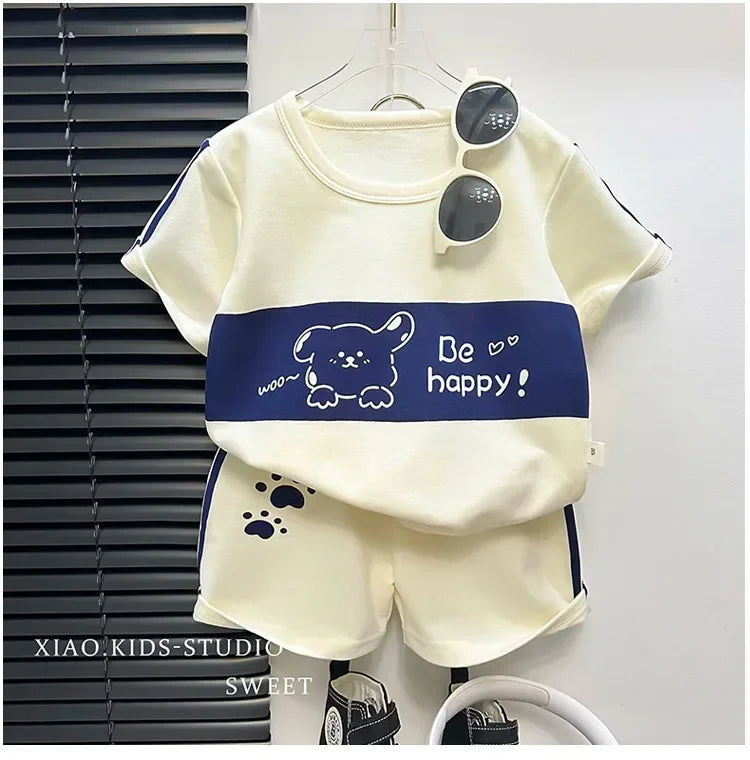 Kids Clothes Cotton Set Short Sleeve Suit Baby Girls Boys Set Summer Tops +short Children&
