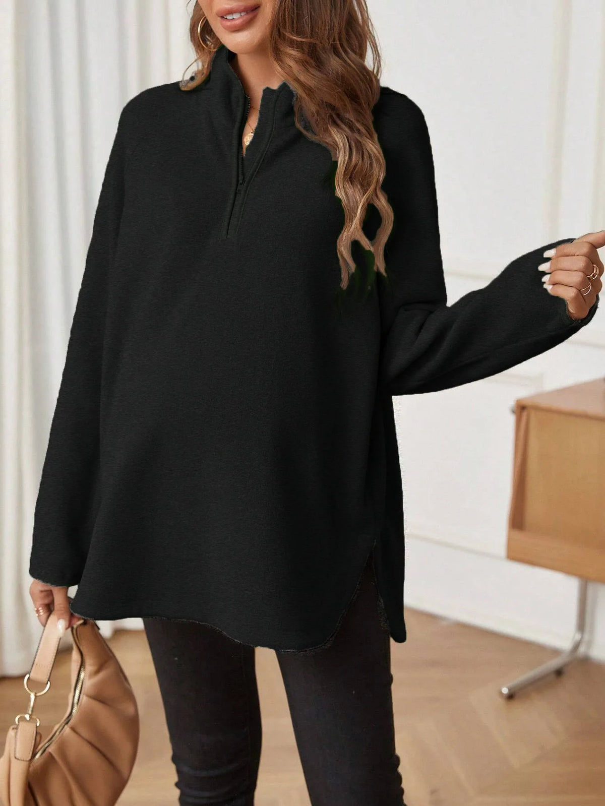 Maternity Clothes for Women Autumn Winter Pregnant Dresses Photoshoot Clothing Fashion Plain Zipper Loose Long-sleeved T-shirt