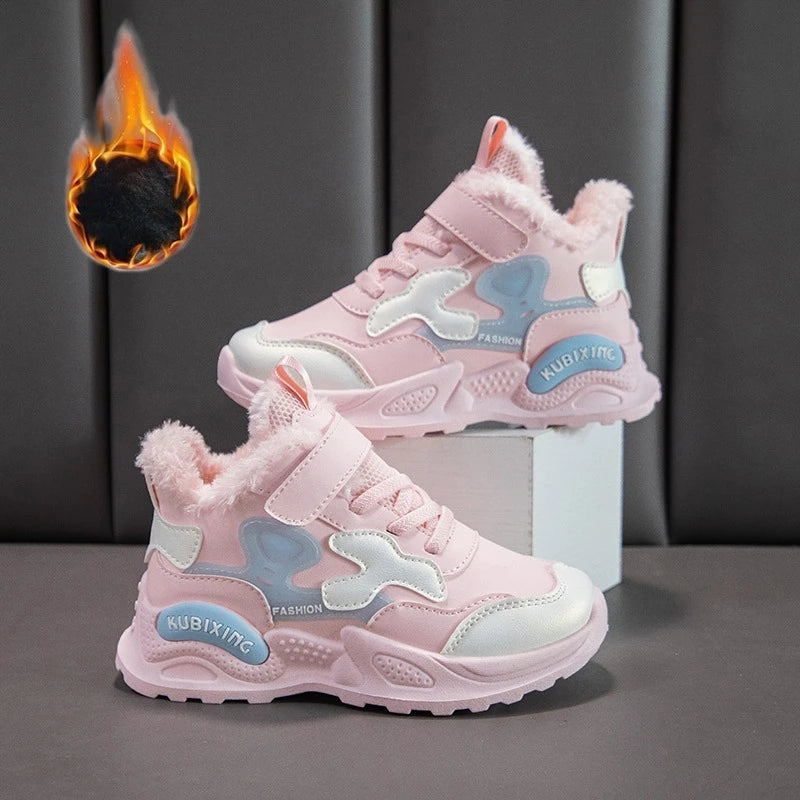 Children Winter Casual Shoes Warm Cotton Sneakers for Kids Fashion High-top Walking Shoe Boys Girls Plush Lining Winter Trainers