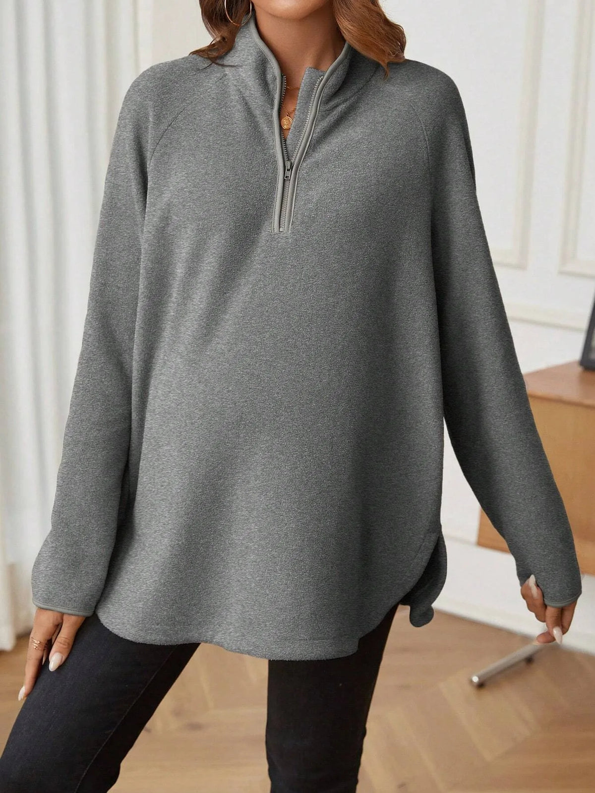 Maternity Clothes for Women Autumn Winter Pregnant Dresses Photoshoot Clothing Fashion Plain Zipper Loose Long-sleeved T-shirt