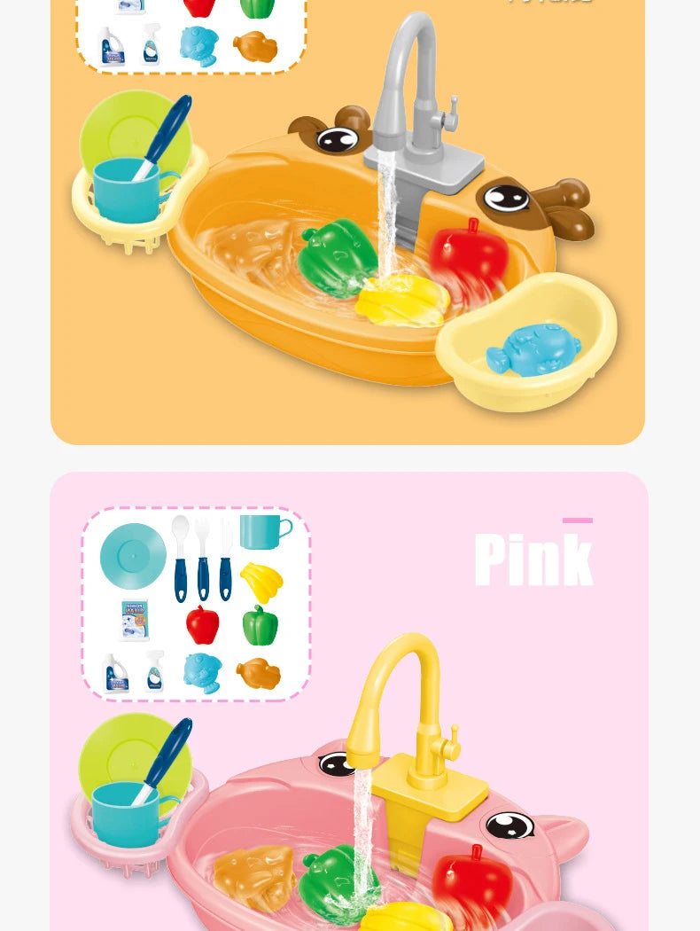 Kids Kitchen Sink Toys Simulation Electric Dishwasher Mini Kitchen Food Pretend Play House Toy Set Children Role Play Girl Toys