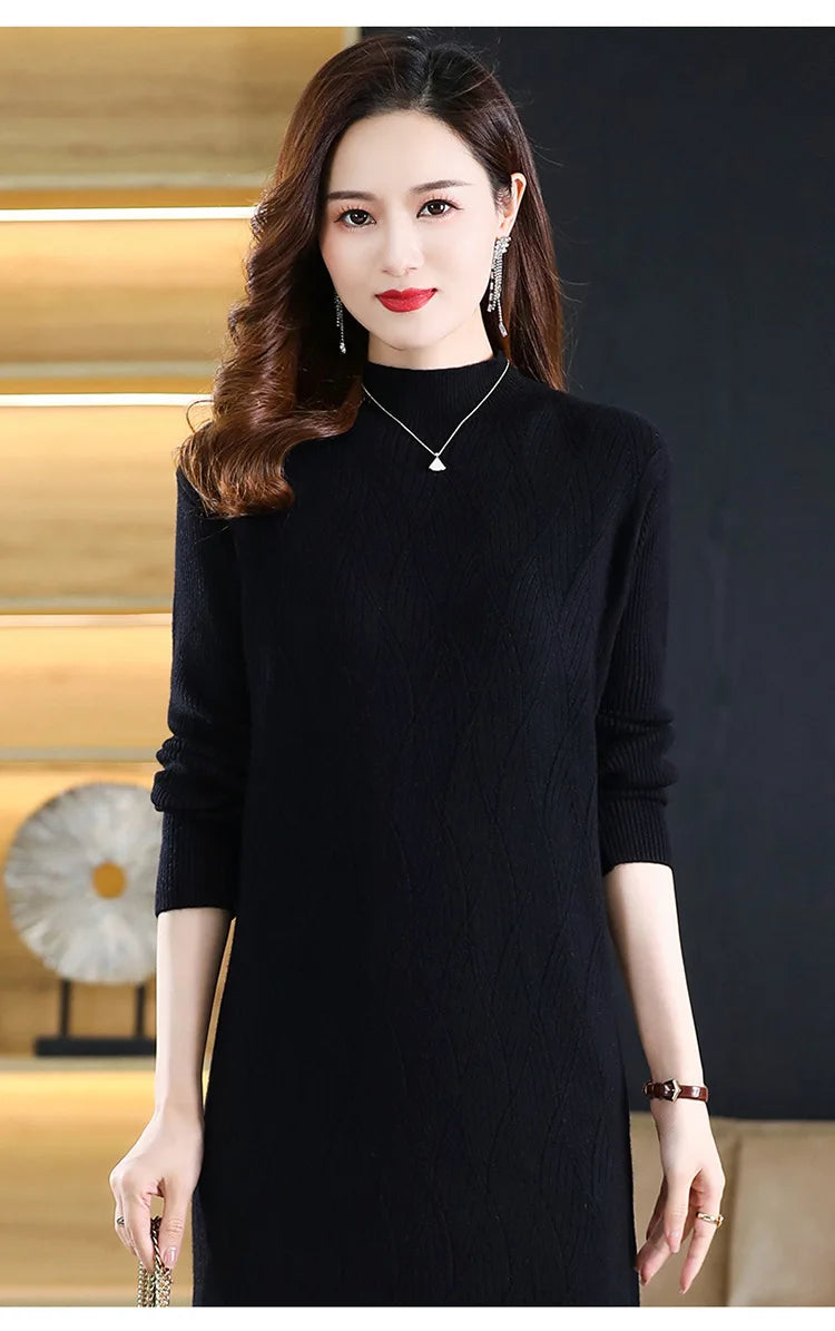 New Knitwear Woman Clothes Vintage Autumn Winter Bottom Wear Sweater Dress Pulls Femmes Long Sleeve Tops Pullover Women&