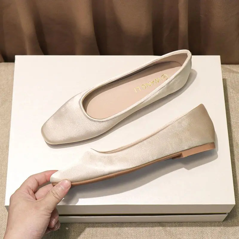 Shoes For Women Low Heel Elegant Office Slip-onSquare Toe Woman Flats 2025 Summer Chic Novelties Offer High Quality Fashion