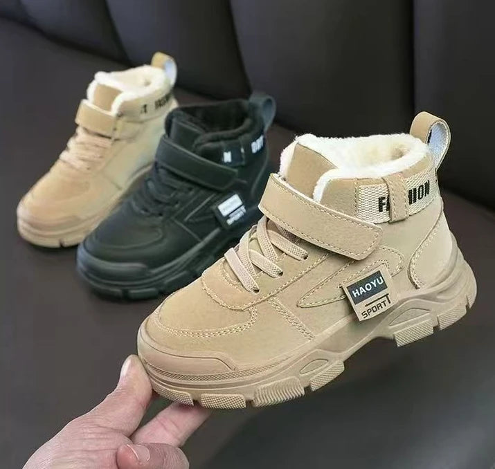 Kids Winter Warm Snow Boots Boys Fleece Lined Cotton Shoes Non Slip Thick Sole Sports Sneakers for School Age Children Outdoor