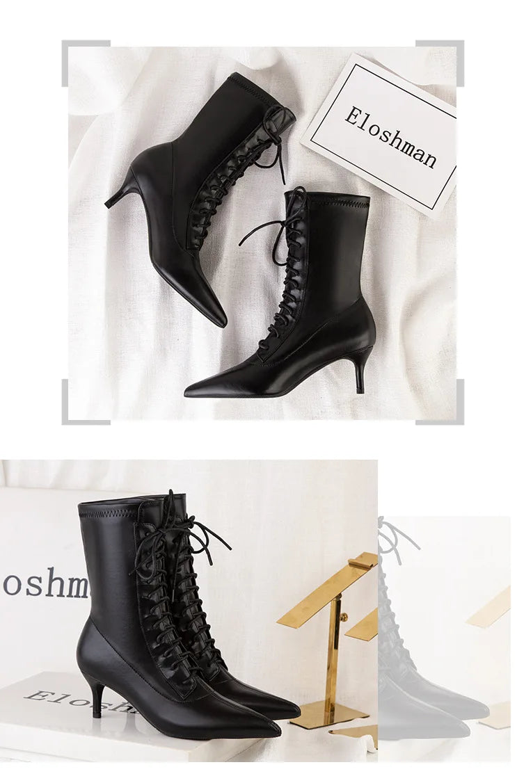 Womens Shoes Exquisite Pointed Tip High Heeled Boots for Woman Sexy Self Cultivation Stretch Boots Designer Shoes Botas Feminina