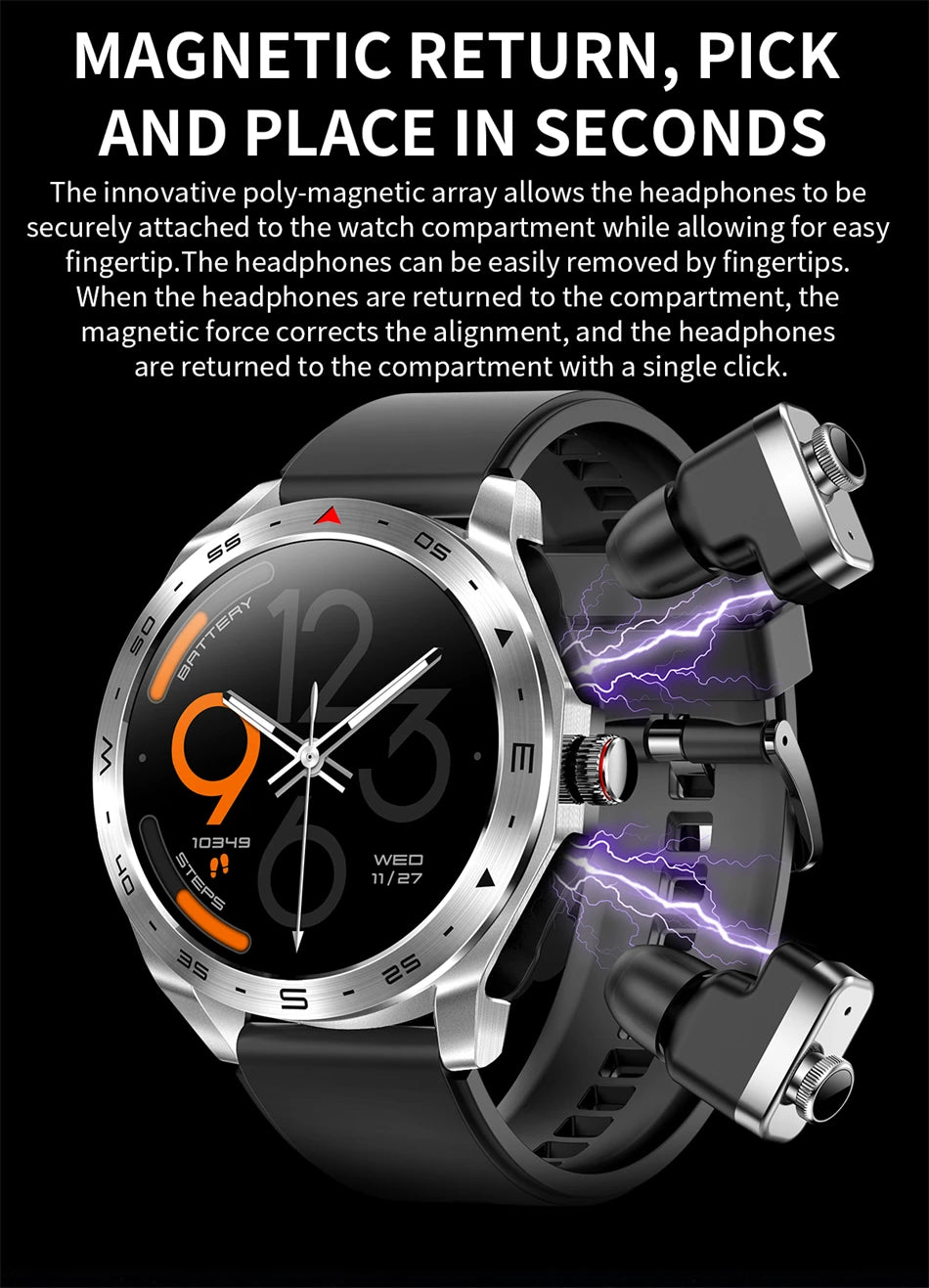 New T95 Smart Watch TWS 2-in-1 Bluetooth Headset Earphones with Built-in Speaker HIFI 9D Sound Quality Health Sports Monitoring