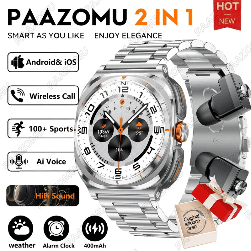 2026 New Watch Earphones 2-in-1 Smart Watch Health Monitoring Bluetooth Call 100+Sports Mode Outdoor Smart Watch Men and Women