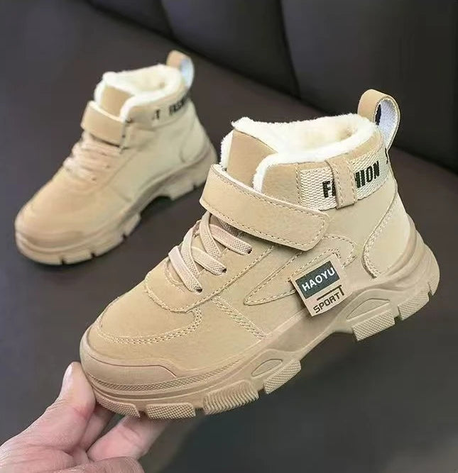 Kids Winter Warm Snow Boots Boys Fleece Lined Cotton Shoes Non Slip Thick Sole Sports Sneakers for School Age Children Outdoor