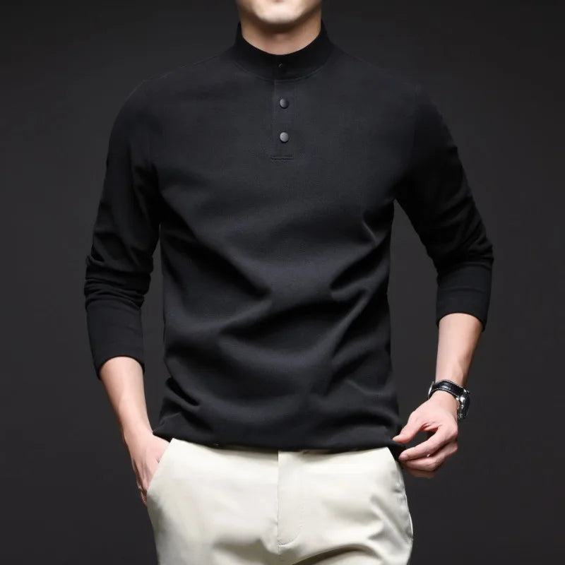Men Mock Neck Henley Long Sleeve T Shirt Thick Warm Fleece Lined Casual Pullover Tops For Autumn Winter