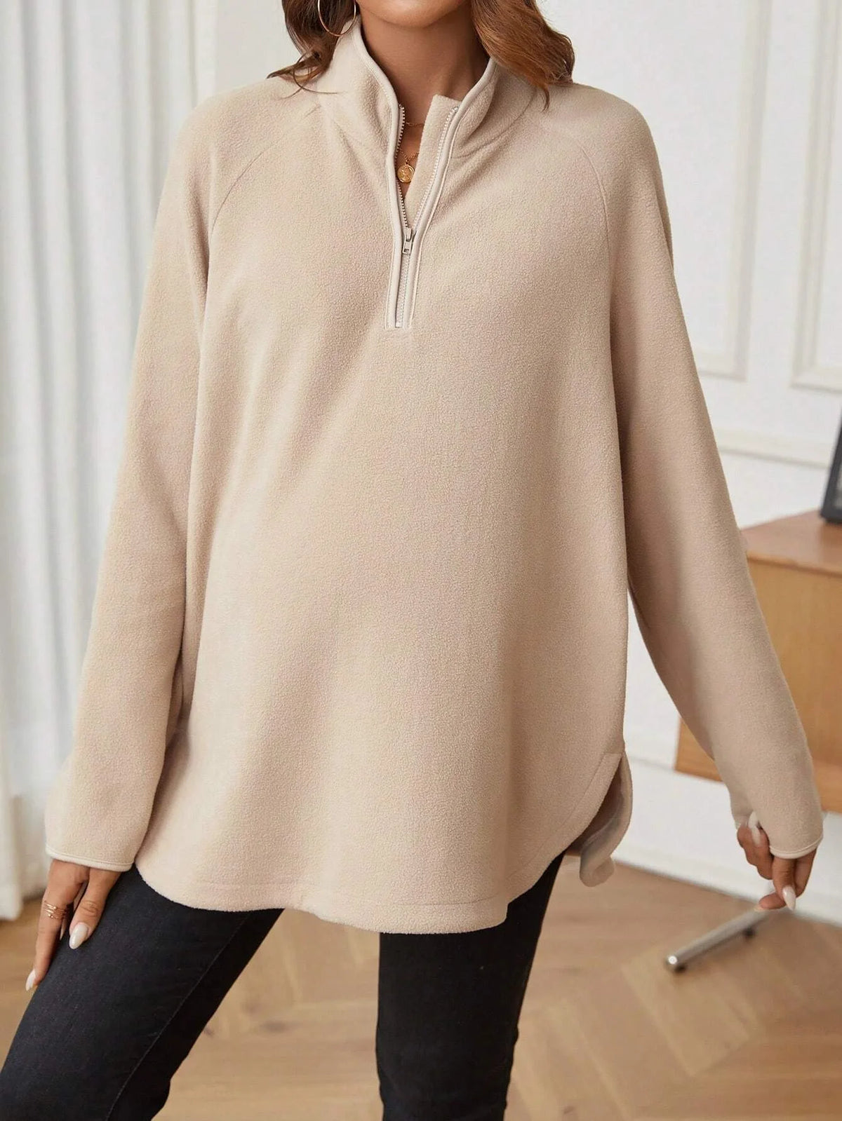 Maternity Clothes for Women Autumn Winter Pregnant Dresses Photoshoot Clothing Fashion Plain Zipper Loose Long-sleeved T-shirt