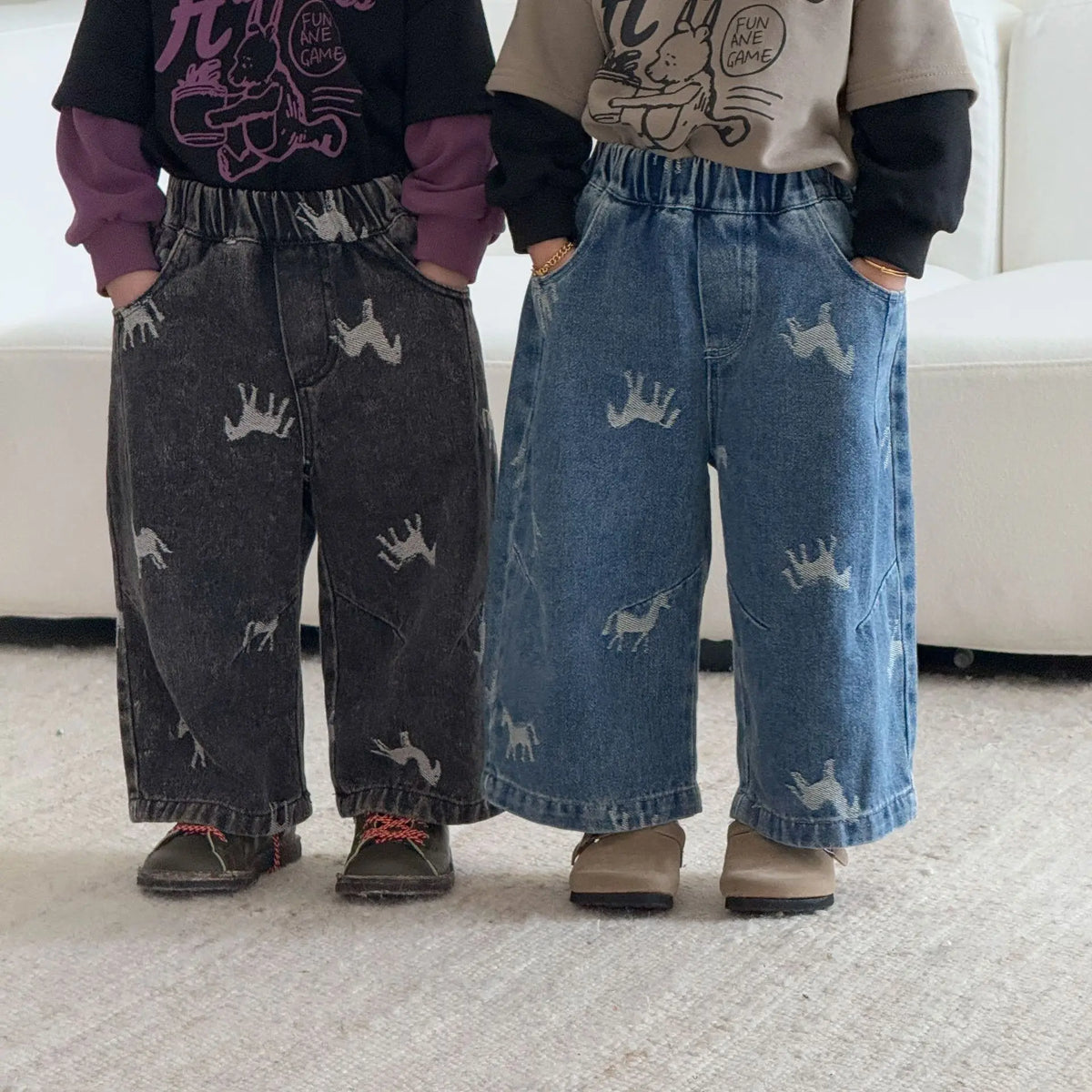 Children Clothe Skids Denim Pants Loose Boys Girls Autumn 2026 New Casual Fashionable Kids Loose Casual Wide-leg Pants