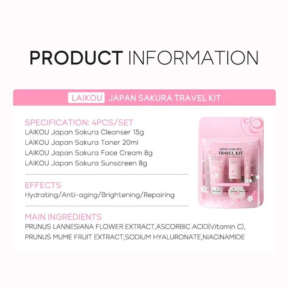 Sakura Skin Care Set facial Cleanser,Serum,Toner,Sunscreen,facial cream Beauty skin care For Women Gifts Routine Travel Kit