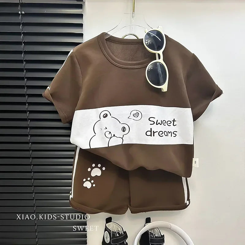 Kids Clothes Cotton Set Short Sleeve Suit Baby Girls Boys Set Summer Tops +short Children&