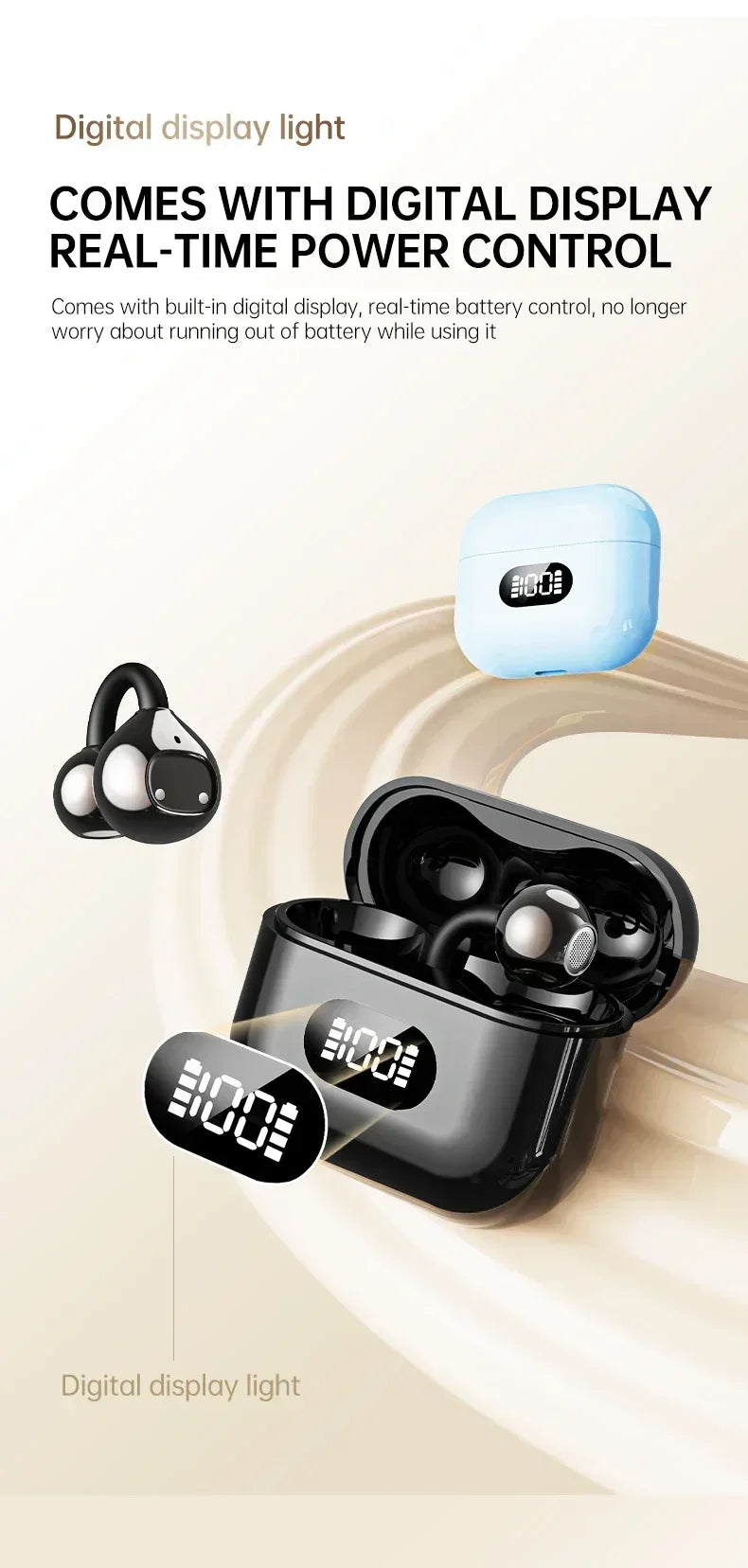 Portable Ear Clip Style Open Ear Earbuds Wireless Bluetooth Stereo Audio Clear HD Calls Touch ControlledHeadphones for Sports