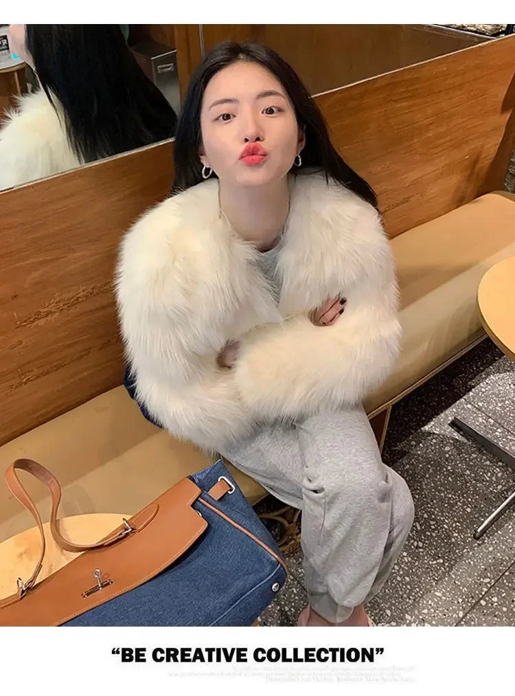 2026 New Winter Womens Faux Fur Coat Fashion Casual Imitation Fox Fur Jacket Short Loose Versatile Womens Fur Coats Top