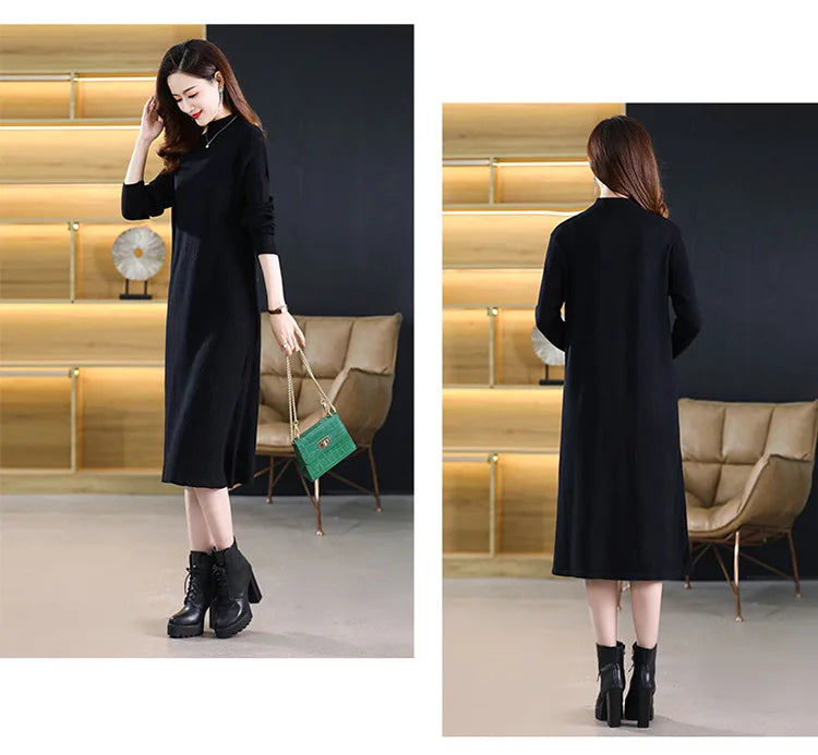 New Knitwear Woman Clothes Vintage Autumn Winter Bottom Wear Sweater Dress Pulls Femmes Long Sleeve Tops Pullover Women&