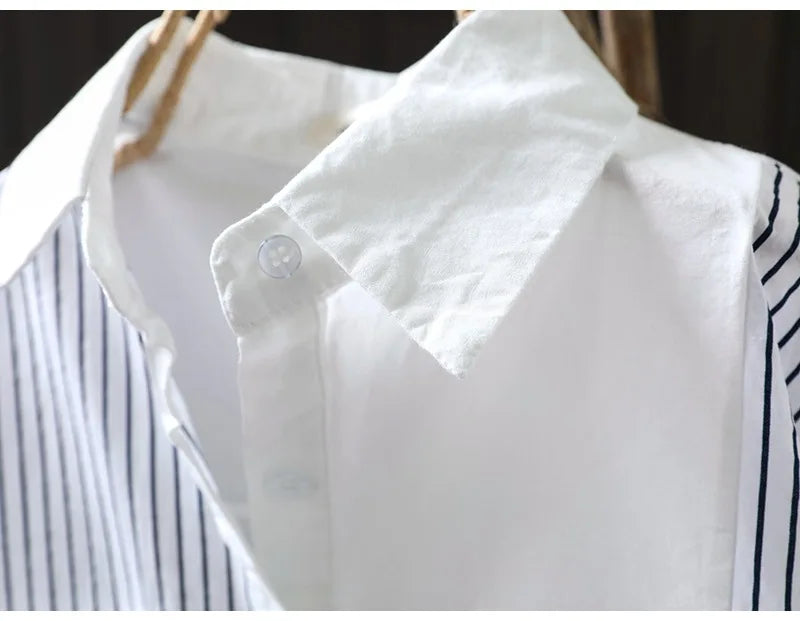 Fall Clothes 2026 Women Cotton Lace Striped Patchwork Shirts Long Sleeve Blouses for Lady Tops Office Wear Women Fashion Blouses