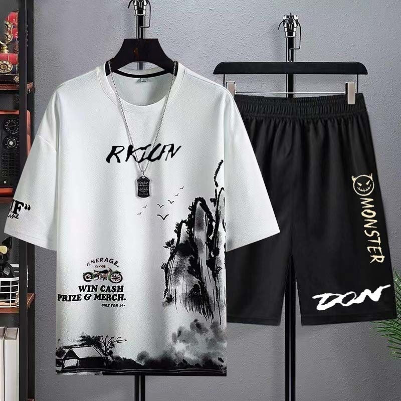 Clothes for Men Slim Fit Chic Basic Kpop Casual Cool Grey Pants Sets Male T Shirt Stretch Loose High Quality 5xl Luxury Xl S Top
