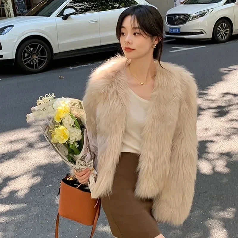 2026 New Winter Womens Faux Fur Coat Fashion Casual Imitation Fox Fur Jacket Short Loose Versatile Womens Fur Coats Top