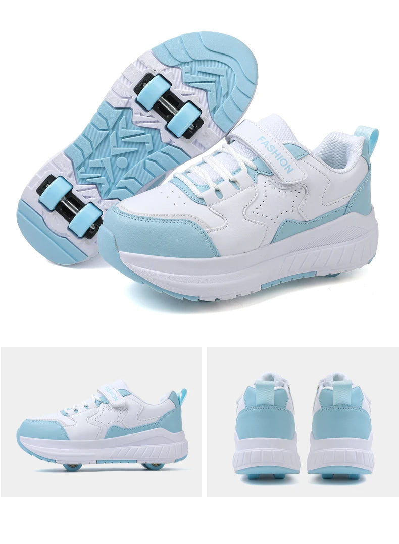 Kids Roller Skate Shoes Fashion Casual Sports Children 4-Wheels Sneakers for Boys and Girls Gift Nice Footwear