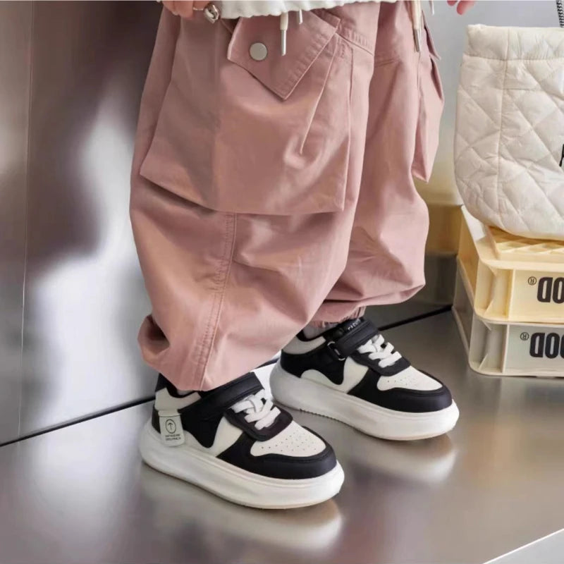 Kids Sports Shoes Spring Autumn Simple Black White Boys Girls Casual Sneakers Thick Sole School Causal Children Basketball Shoes