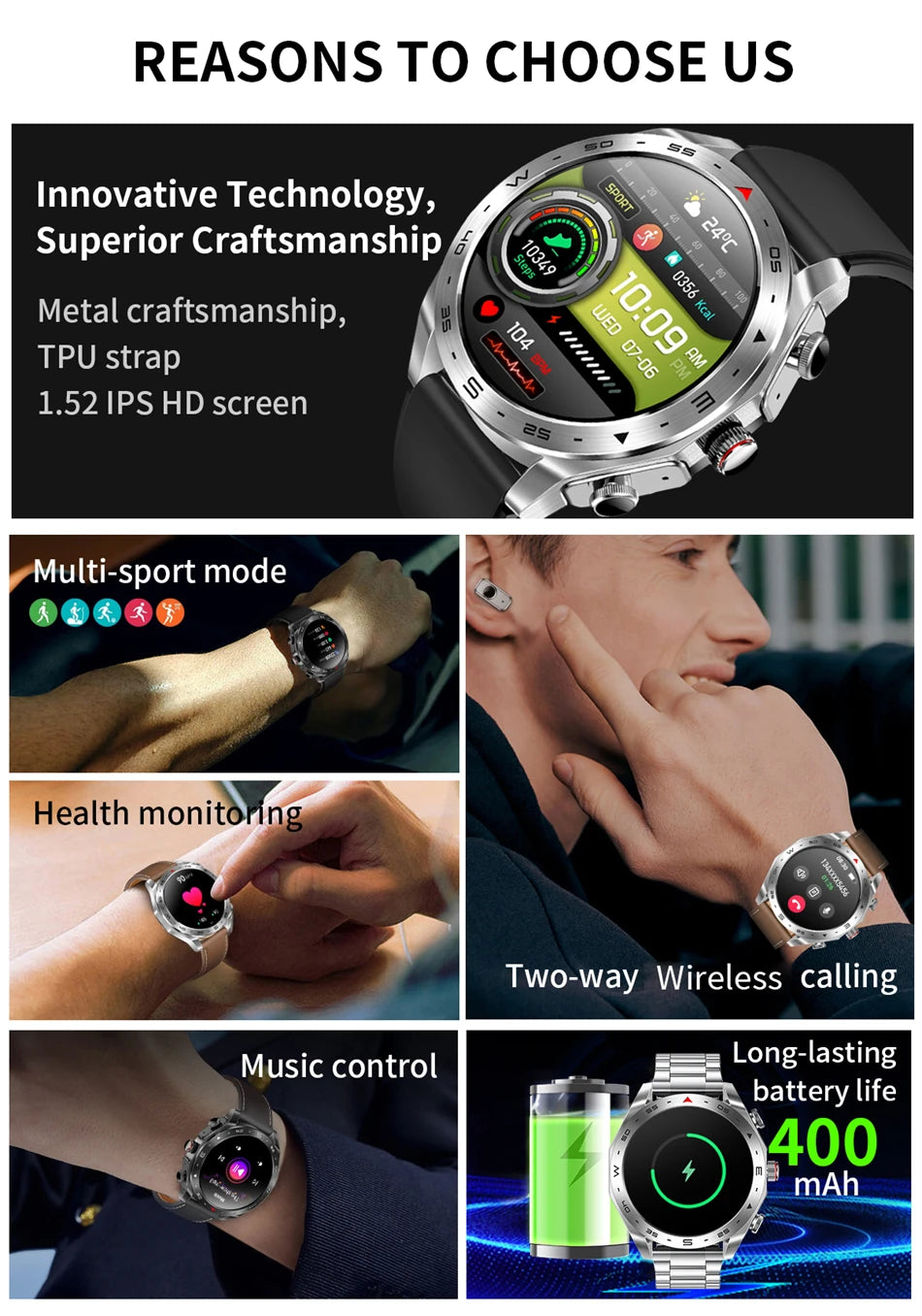 New T95 Smart Watch TWS 2-in-1 Bluetooth Headset Earphones with Built-in Speaker HIFI 9D Sound Quality Health Sports Monitoring
