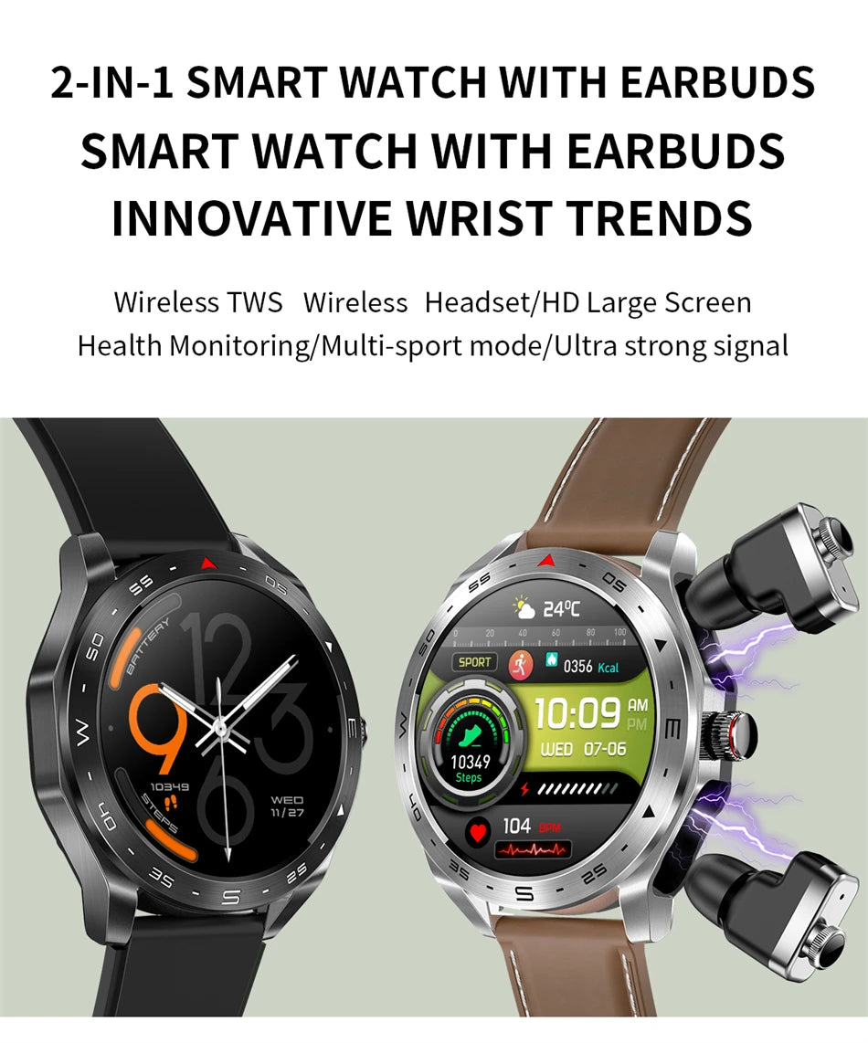 New T95 Smart Watch TWS 2-in-1 Bluetooth Headset Earphones with Built-in Speaker HIFI 9D Sound Quality Health Sports Monitoring