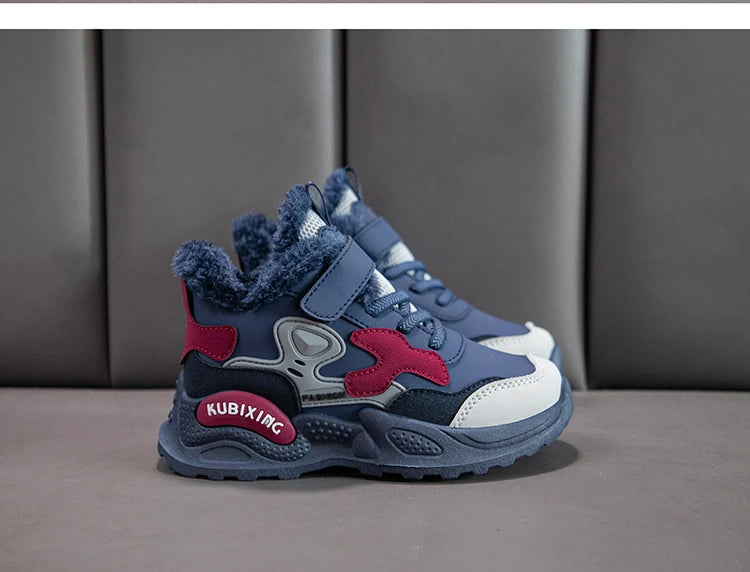 Children Winter Casual Shoes Warm Cotton Sneakers for Kids Fashion High-top Walking Shoe Boys Girls Plush Lining Winter Trainers
