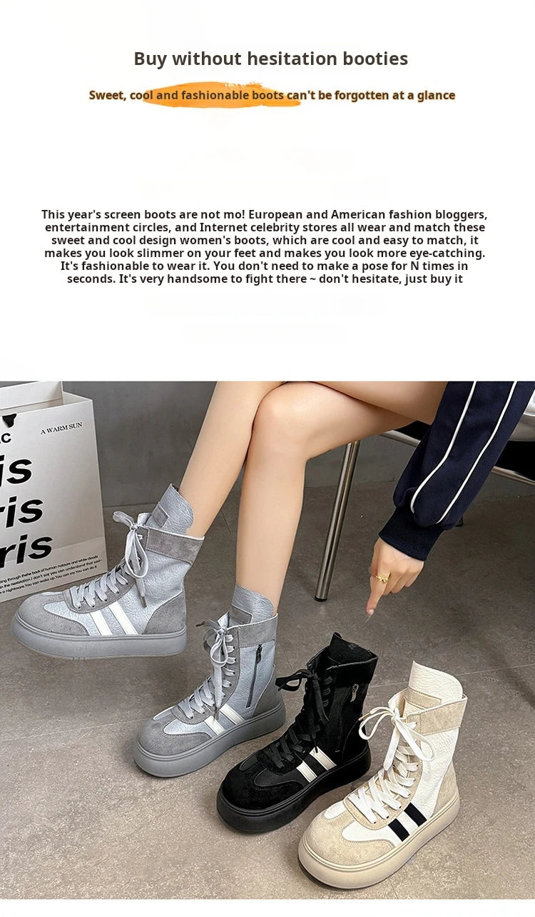 Sports and Leisure Shoes for Women 2025 New Fashionable High Top Shoes Flat Bottomed Lightweight and Comfortable Work Boots
