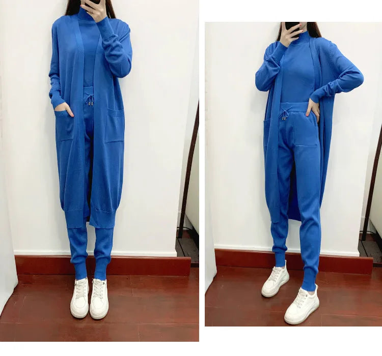Clothes for Women 2026 Winter Autumn 3 Piece Women Fashion Knitted Top Pant Set Ladies Sweater Suit Ladies Women Suit Outfits