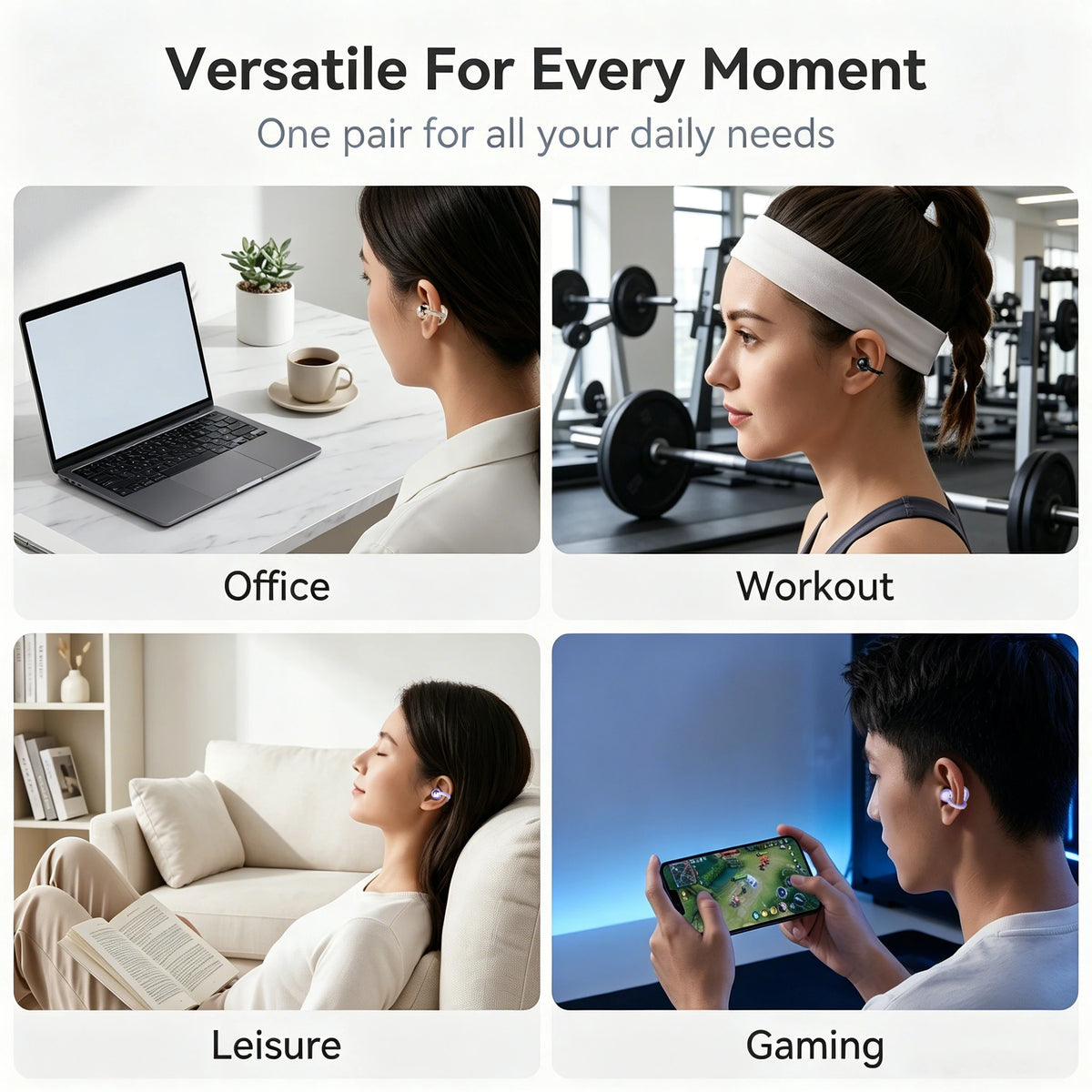 Bluetooth 5.3 Open Air Conduction Clip On Ear Headphones, True Wireless, Lightweight All Day Wear Sports Earphones, Pure Sound