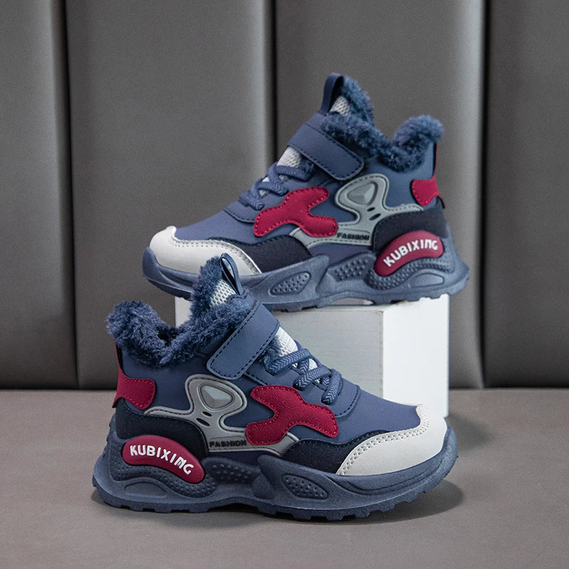 Children Winter Casual Shoes Warm Cotton Sneakers for Kids Fashion High-top Walking Shoe Boys Girls Plush Lining Winter Trainers