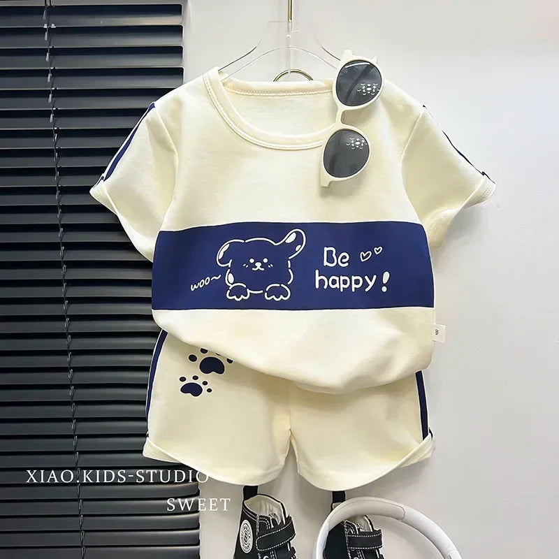 Kids Clothes Cotton Set Short Sleeve Suit Baby Girls Boys Set Summer Tops +short Children&