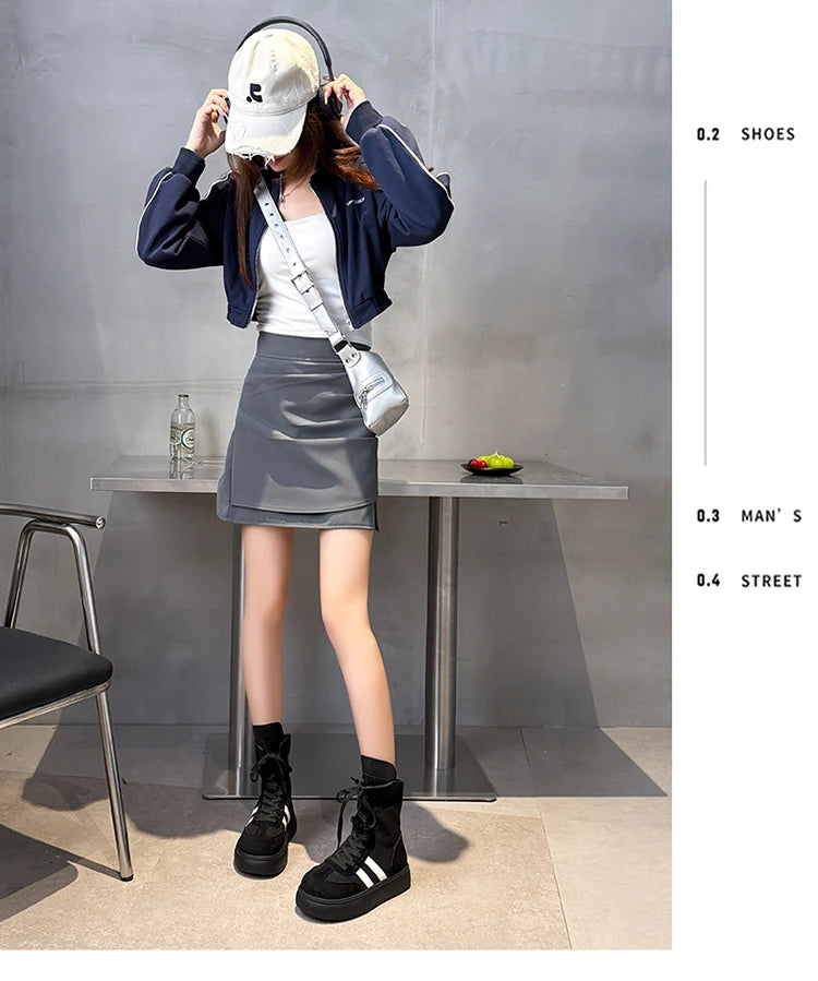 Sports and Leisure Shoes for Women 2025 New Fashionable High Top Shoes Flat Bottomed Lightweight and Comfortable Work Boots