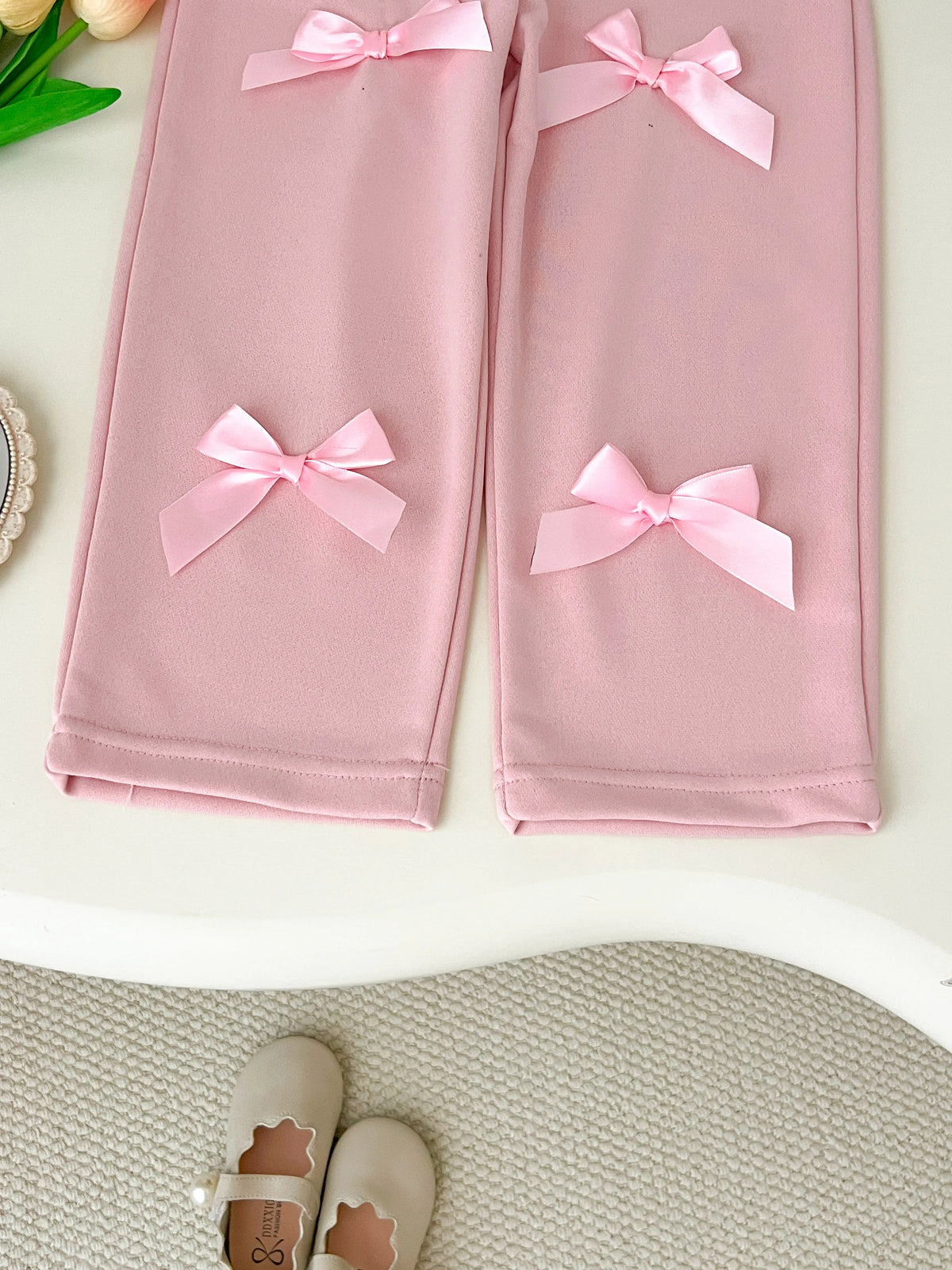 Kids Clothes Girls Autumn Fashion Bow-decorated Pink Sweatshirt + Straight-leg Pants Sets Children&