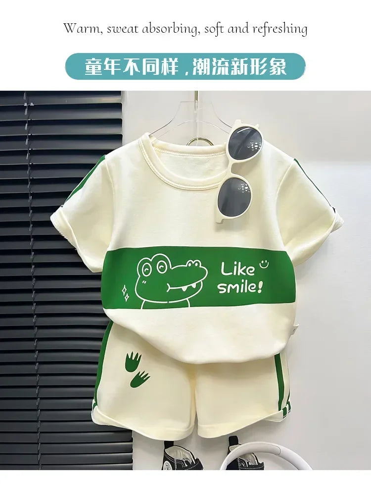 Kids Clothes Cotton Set Short Sleeve Suit Baby Girls Boys Set Summer Tops +short Children&