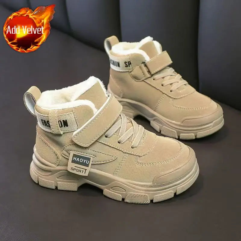 Kids Winter Warm Snow Boots Boys Fleece Lined Cotton Shoes Non Slip Thick Sole Sports Sneakers for School Age Children Outdoor