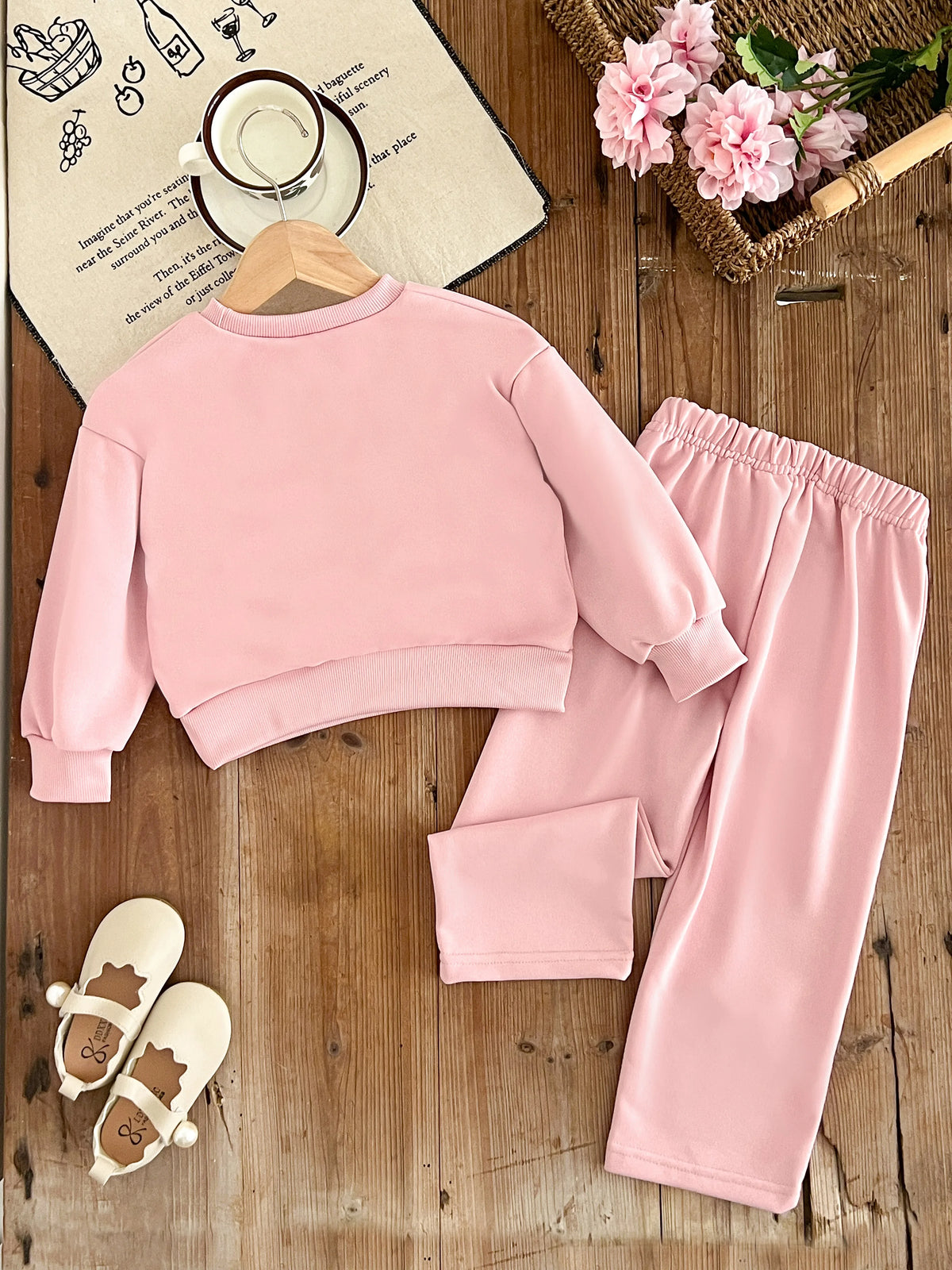 Kids Clothes Girls Autumn Fashion Bow-decorated Pink Sweatshirt + Straight-leg Pants Sets Children&