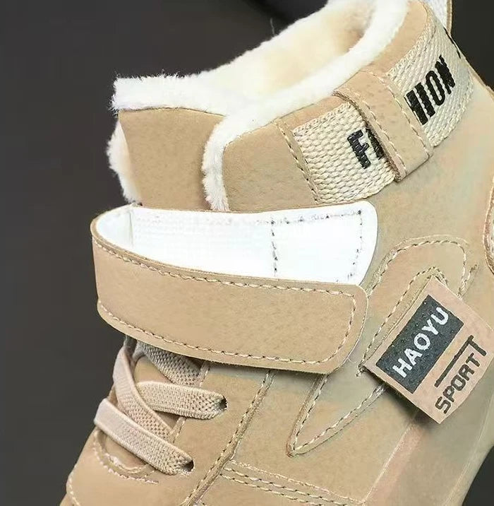 Kids Winter Warm Snow Boots Boys Fleece Lined Cotton Shoes Non Slip Thick Sole Sports Sneakers for School Age Children Outdoor
