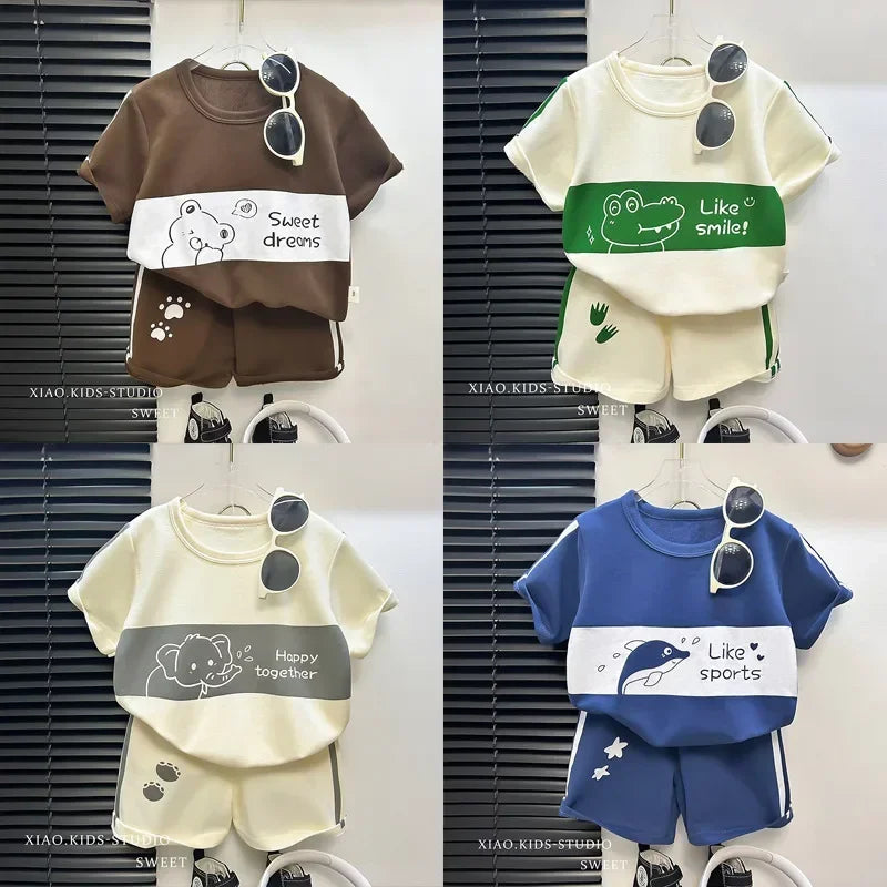 Kids Clothes Cotton Set Short Sleeve Suit Baby Girls Boys Set Summer Tops +short Children&