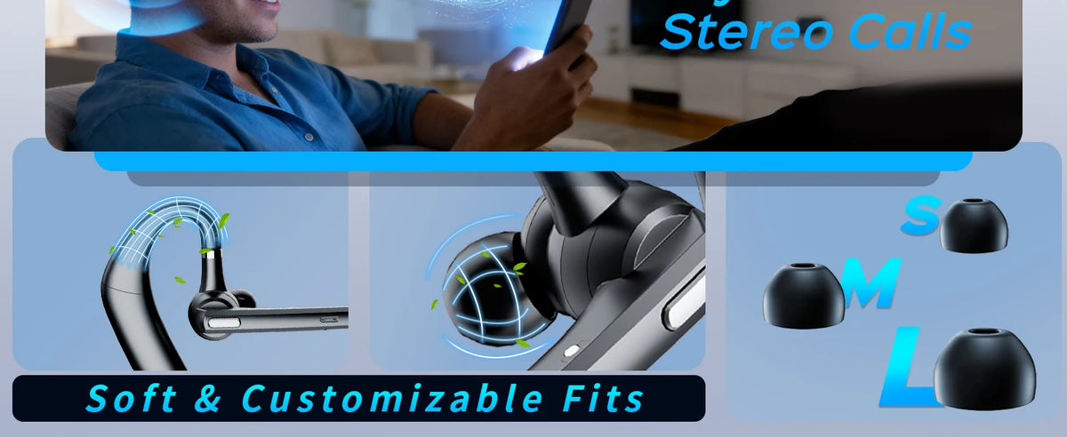 Bluetooth 6.0 Business Wireless Earphone Left Right Ear Universal LED Display With Mic Headset Ultra-long Standby For Car Driver