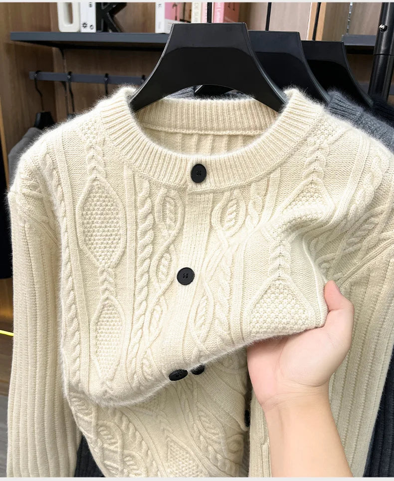 Men Cable Knit Cardigan Stand Collar Button Down Thick Warm Old Money Style Knit Coat For Autumn Winter
